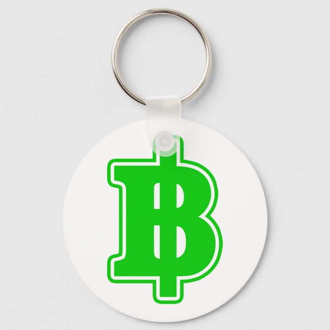 GREEN BAHT SIGN ฿ Thai Money Currency ฿ Keychain (Front)
