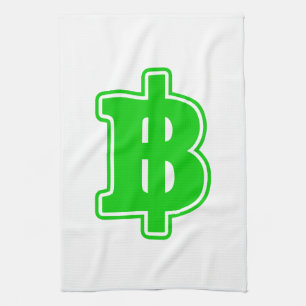 GREEN BAHT SIGN ฿ Thai Money Currency ฿ Kitchen Towel