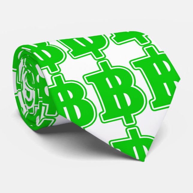 GREEN BAHT SIGN ฿ Thai Money Currency ฿ Neck Tie (Rolled)