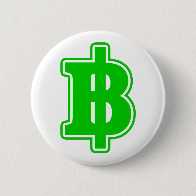 GREEN BAHT SIGN ฿ Thai Money Currency ฿ Pinback Button (Front)
