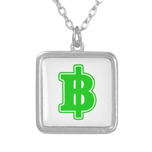 GREEN BAHT SIGN  Thai Money Currency  Silver Plated Necklace