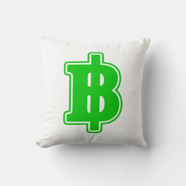 GREEN BAHT SIGN ฿ Thai Money Currency ฿ Throw Pillow (Front)