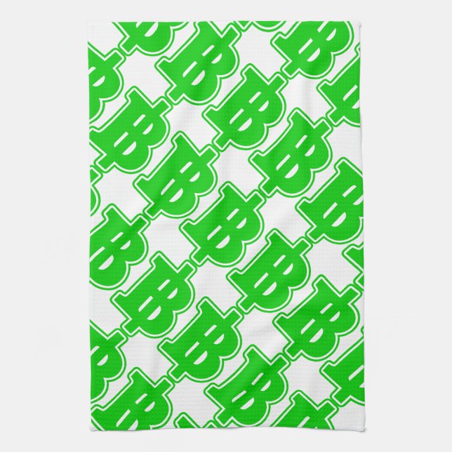 GREEN BAHT SIGN ฿ Thai Money Currency ฿ Towel (Vertical)