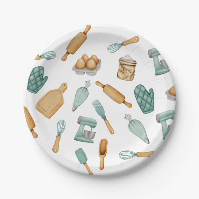 Green baker baking tools pattern paper plates (Front)