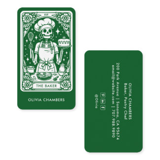 Green Baker Tarot Skeleton Pastry Chef  Business Card