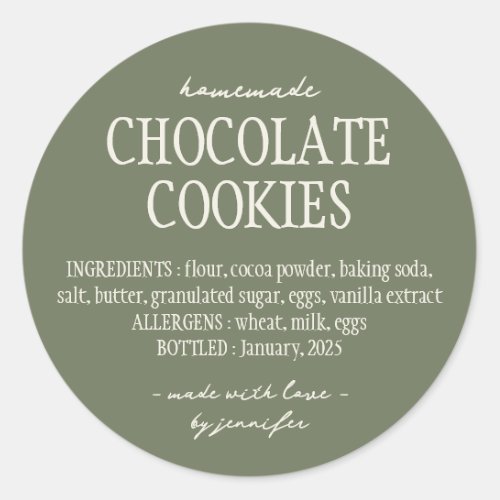 Green Bakery Food Cottage Law Ingredients Classic Round Sticker