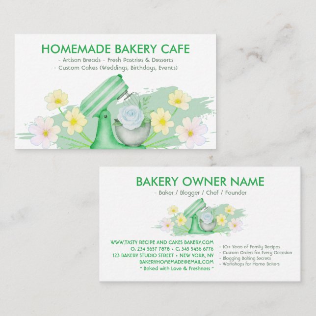 Green Baking Utensils Bakery Baker Business Card (Front/Back)