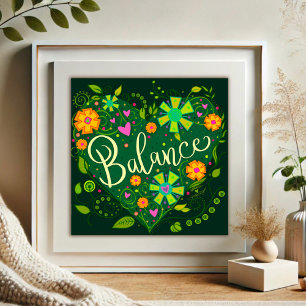 Green Balance Inspirational Heart Floral Pretty Photo Print