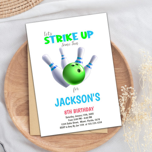 Green Ball Bowling Birthday Invitations
