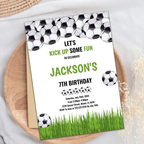 Green Ball Soccer Birthday Invitations