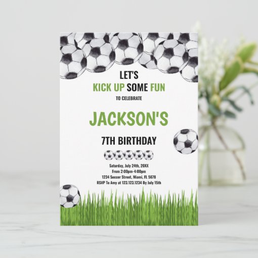 Green Ball Soccer Birthday Invitations | Zazzle