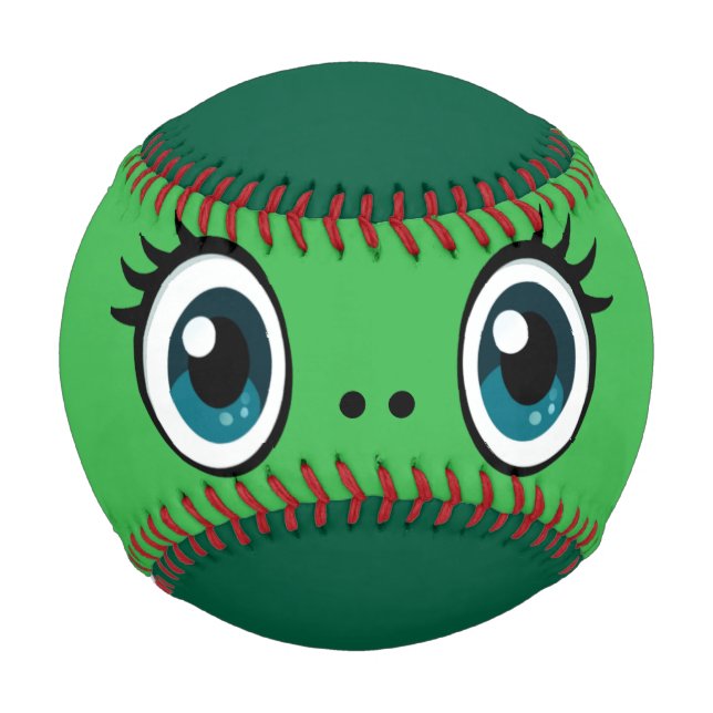 Green ball with big eyes face Baseball (Front)