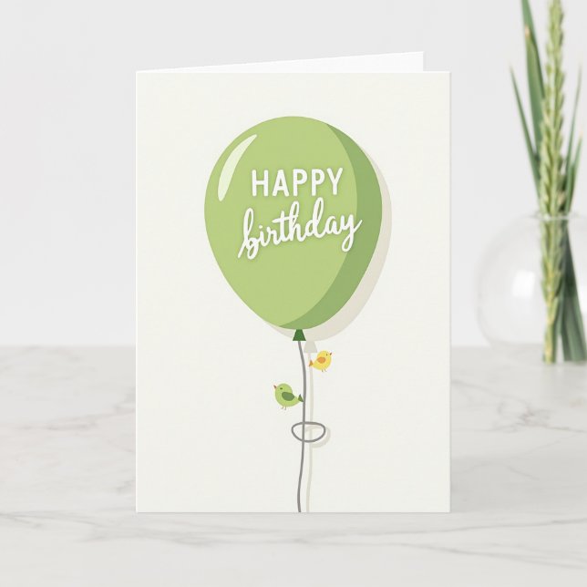 Green Balloon Birthday Card (Front)