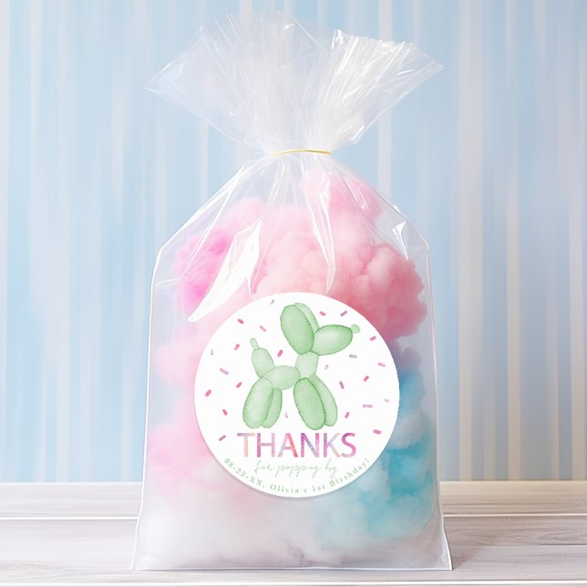  Green Balloon Dog Favor Sticker (balloon animals party theme birthday party favor)