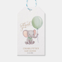 Green Balloon Elephant Baby Shower Thank You Favor Gift Tags