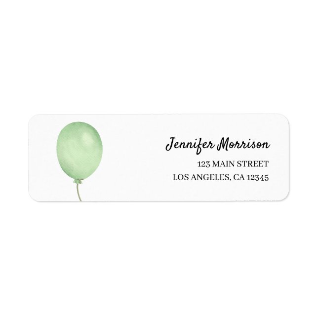 Green Balloon Gender Neutral Baby Shower Address  Label (Front)