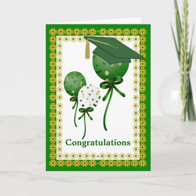 Green Balloons Custom Graduation Card (Front)