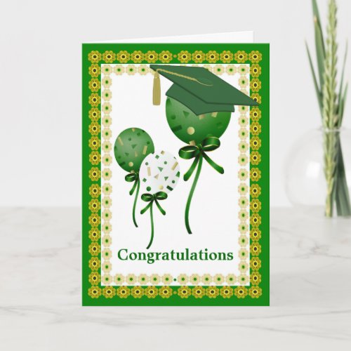 Green Balloons Custom Graduation Card