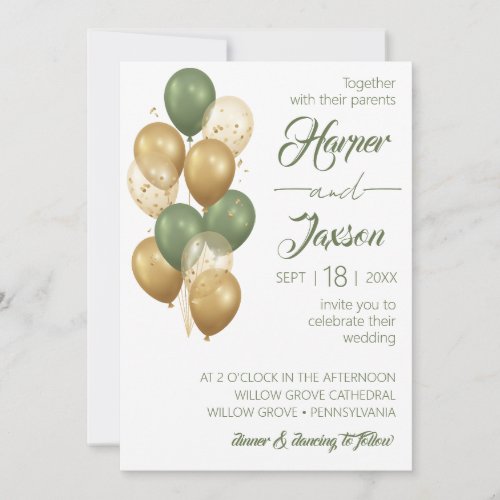 Green Balloons Elegant wedding Invitation