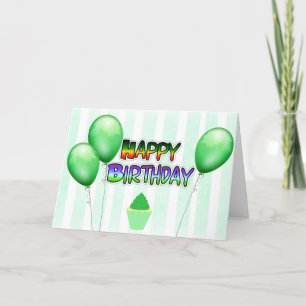 Green Balloons Happy Birthday Card