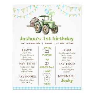 Green Balloons Tractor Birthday Milestone Poster