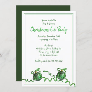 Green Balls Christmas Holiday House Party Invitation