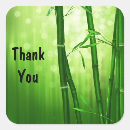 Green Bamboo and Bokeh Lights Thank You Square Sticker