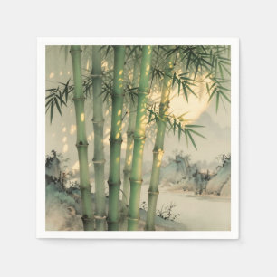 Green Bamboo Forest Chinese Ink Napkins