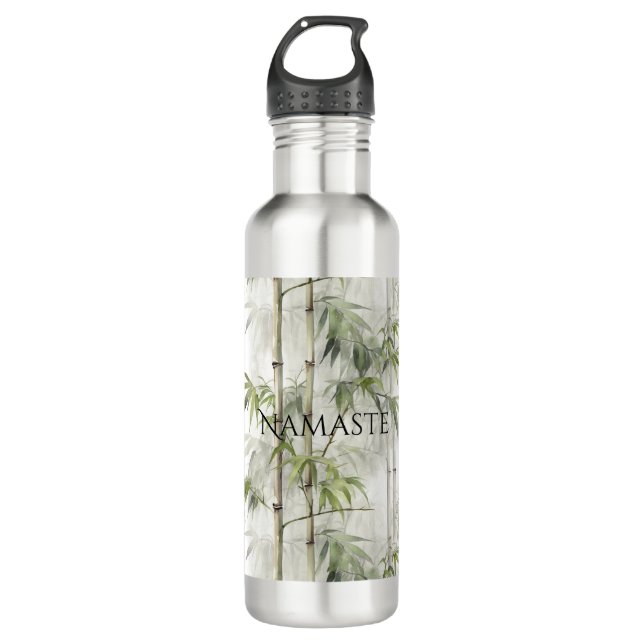 Green Bamboo Mindfulness Yoga Stainless Steel Water Bottle (Front)