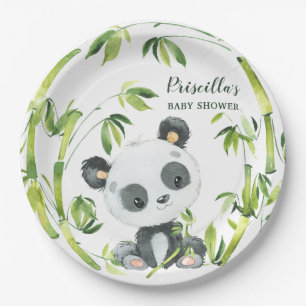 Green Bamboo Panda Gender Neutral Baby Shower Paper Plates