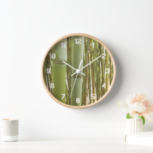 Green Bamboo Plants Botanical Clock