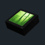 Green Bamboo - Silence Calms My Soul Keepsake Box<br><div class="desc">Text which says - silence calms my soul. With a lush emerald green image of bamboo stalks with long  delicate leaves and pale bokeh lights in the background.</div>