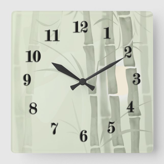 Green bamboo square wall clock (Front)