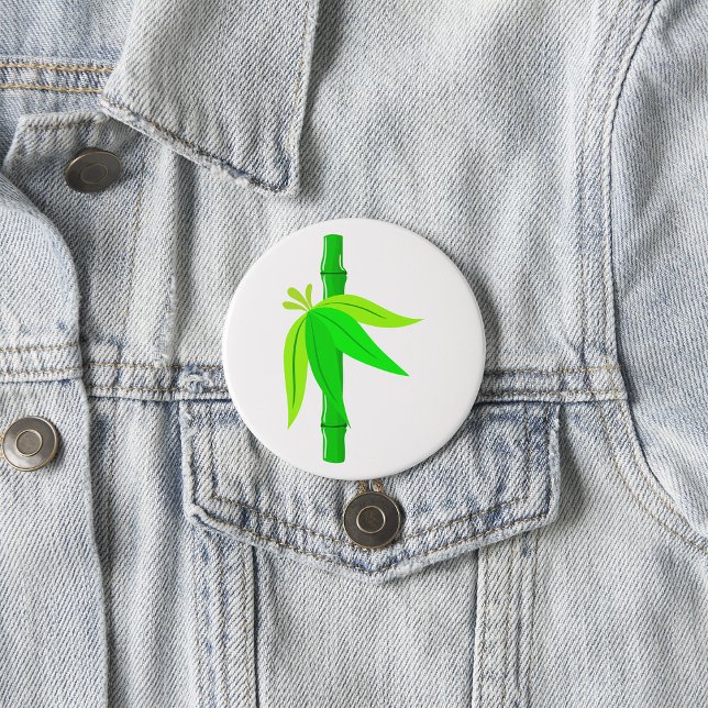 Green Bamboo Stalk with Tropical Leaves  Button (Creator Uploaded)