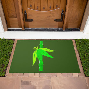 Green Bamboo Stalk with Tropical Leaves Doormat