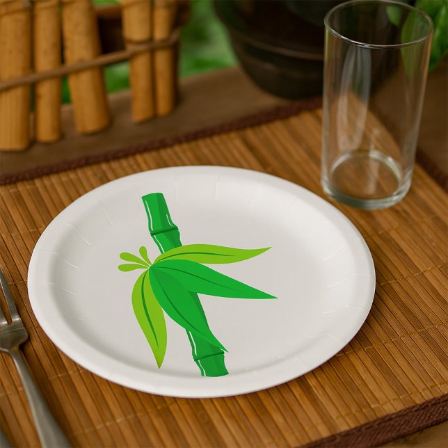 Green Bamboo Stalk with Tropical Leaves  Paper Plates (Creator Uploaded)