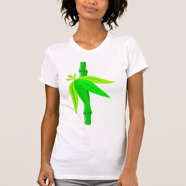 Green Bamboo Stalk with Tropical Leaves  T-Shirt (Front)