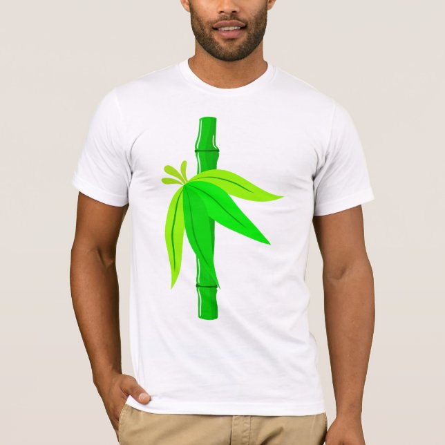 Green Bamboo Stalk with Tropical Leaves  T-Shirt (Front)