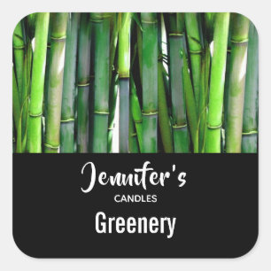 Green Bamboo Stalks Nature Photo - Candle Business Square Sticker
