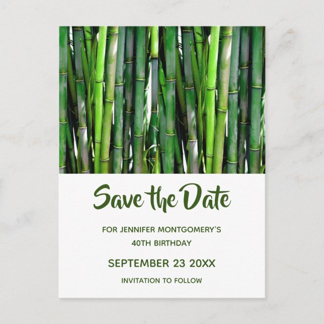 Green Bamboo Stalks Nature Photo -  Save the Date Invitation Postcard (Front)