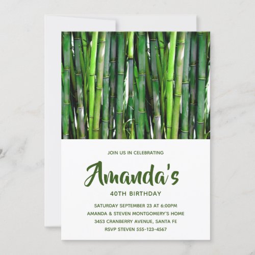 Green Bamboo Stalks Nature Photography Birthday Invitation