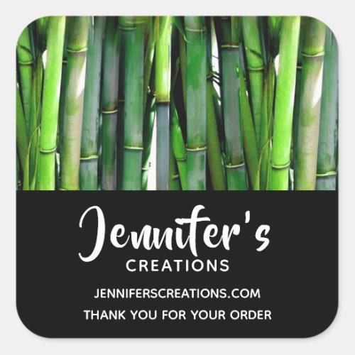 Green Bamboo Stalks Nature Photography Business Square Sticker