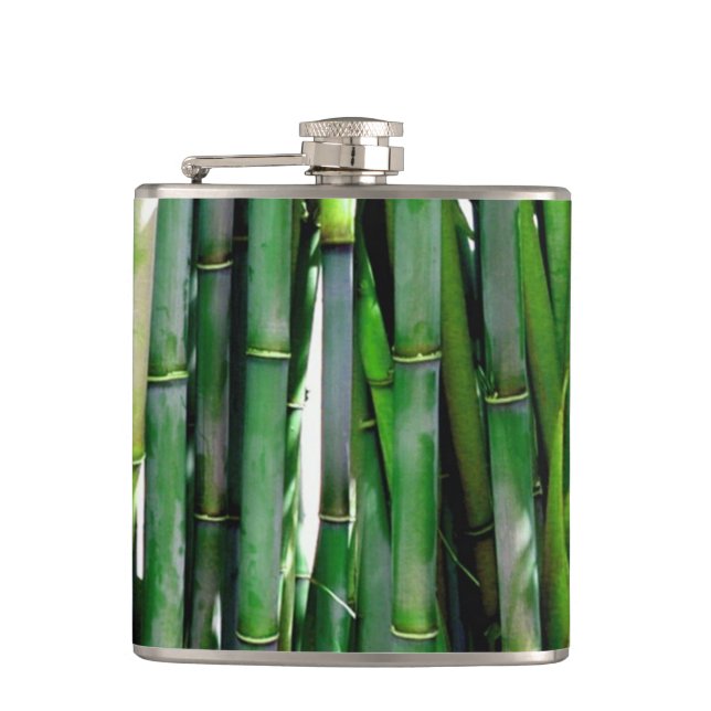 Green Bamboo Stalks Nature Photography Flask (Front)
