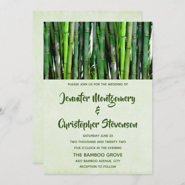 Green Bamboo Stalks Nature Photography Wedding Invitation (Front/Back)