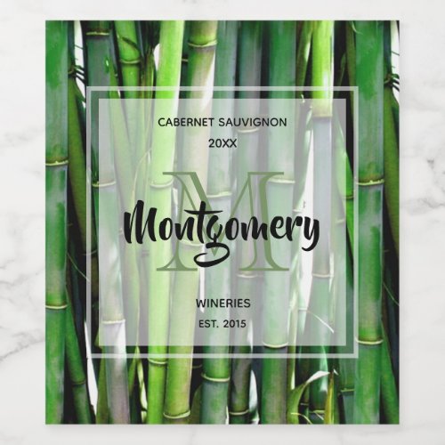 Green Bamboo Stalks Nature Photography Wine Making Wine Label