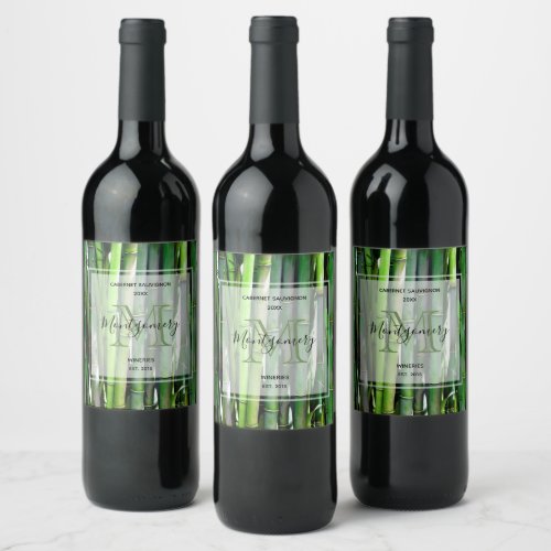 Green Bamboo Stalks Nature Photography Wine Making Wine Label
