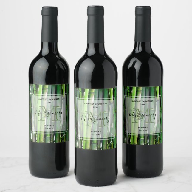 Green Bamboo Stalks Nature Photography Wine Making Wine Label (Bottles)