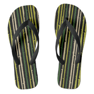Green Bamboo Stripes on Black Flip Flops