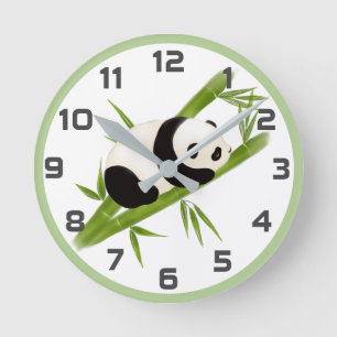 Green Bamboo Trees Panda Bear Wall Clock