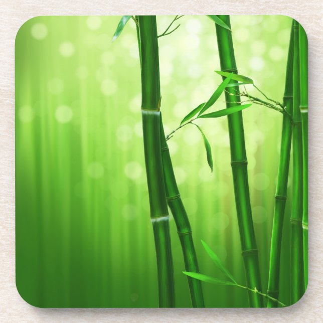 Green Bamboo With Pale Bokeh Lights In The Back Drink Coaster (Front)
